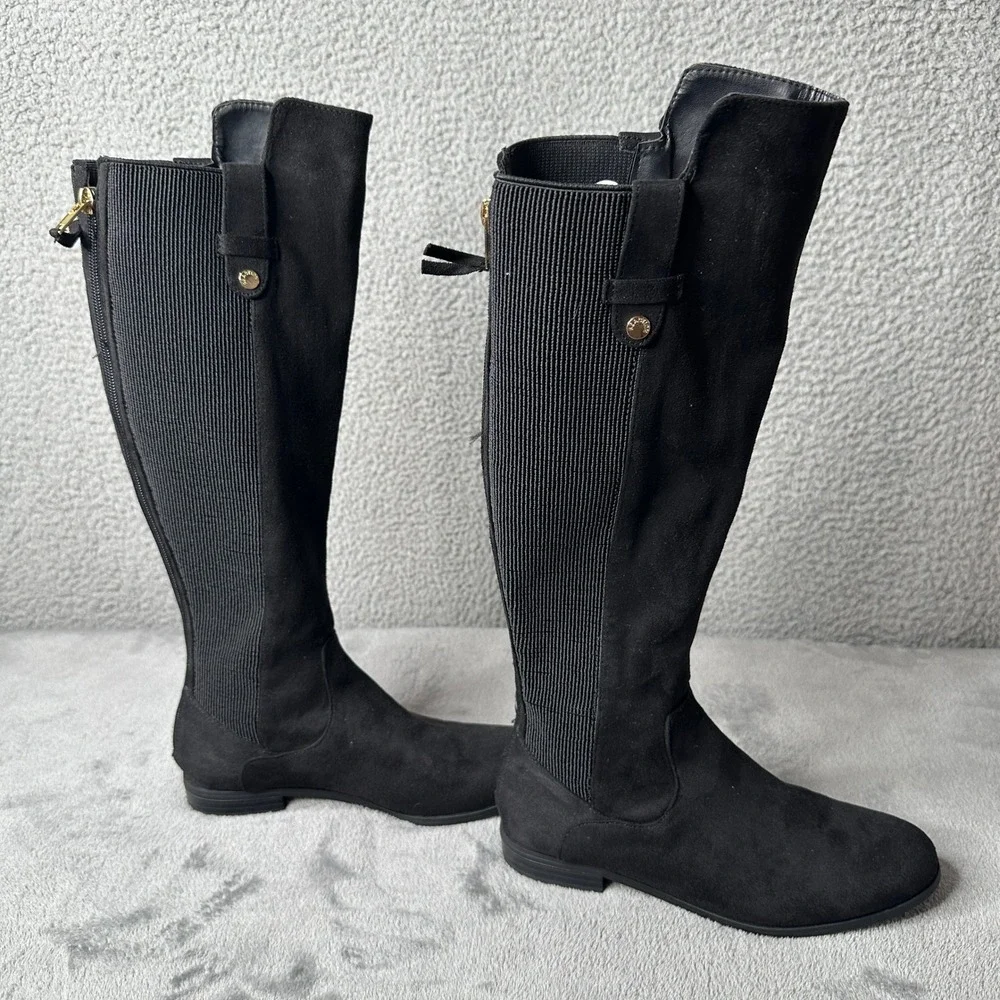 Kenneth Cole Reaction WES Stretch Back‎ Black Knee Boots Womens 6.5M Flat Zip